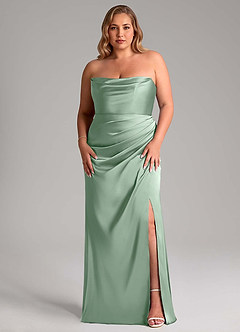 Azazie Leonis Vestidos de damas de honor Vestido de Agave de Satén Elástico de Corte Sirena Convertible con Plisado image8