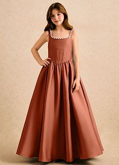 Azazie Enid Girls Formal Sukienki dla dziewczynek sypiących kwiaty Linia A Zroszony Satyna elastyczna Długość podłogi Sukienka image4