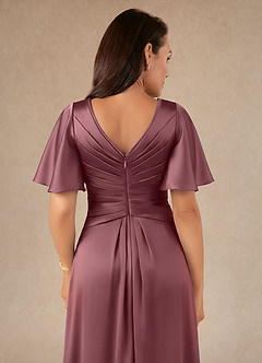 Azazie Emmeline Mother of the Bride Dresses Desert Rose A-Line Pleated Stretch Satin Dress image4