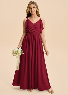 Azazie Jessy Junior Burgundy A-Line Pleated Chiffon Dress image3