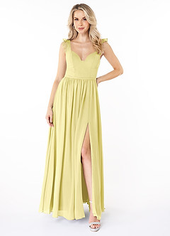 Azazie Stassie Bridesmaid Dresses Lemon Sorbet A-Line Sweetheart Ruched Chiffon Dress image1