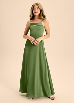 Azazie Anselie Junior Juniper A-Line Off the Shoulder Stretch Satin Dress image3