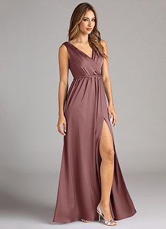 Azazie Tanicia Brautjungfernkleider A-Linie Plissee Stretch-Satin Kleid Vintage Mauve image4