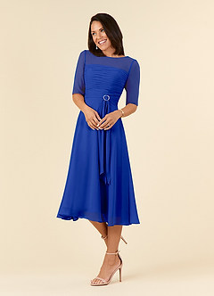 Azazie Naomi Mother of the Bride Dresses Royal Blue A-Line Boatneck Pleated Chiffon Dress image3