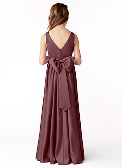 Azazie Hathaway Junior Sangria A-Line Bow Stretch Satin Dress image1