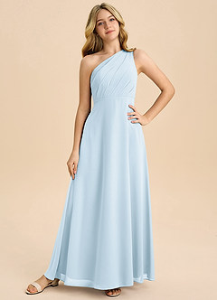 Azazie Phaedra Junior Robe Trapèze en Mousseline de soie Plissée Bleu Ciel image3