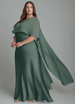 Azazie Stefania Bridesmaid Dresses Sea Moss A-Line Stretch Satin Dress image10