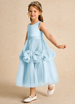 Azazie Vola Flower Girl Dresses Sky Blue Ball-Gown Sleeveless Tulle Dress image4