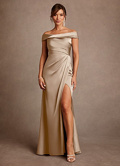 Azazie Bedford vestidos de madre de la novia Vestido de Gris Pardo de Satén Elástico de Corte Recto con Plisado image1