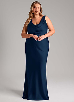Azazie Rylina Bridesmaid Dresses Dark Navy Mermaid Stretch Satin Dress image3