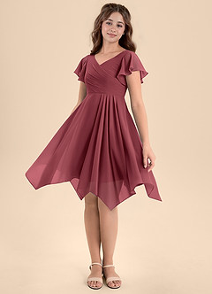 Azazie Janeaurelia Junior Jurk van Chiffon met A-Lijn Geplooid Merlot image4