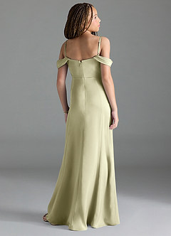 Azazie Amyra Junior Pistachio Sheath Off the Shoulder Stretch Satin Dress image5