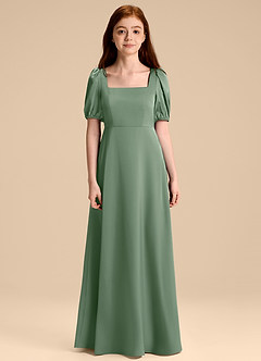Azazie Briar Junior Abito A-Line in Raso Elasticizzato Fiocco Matcha image7