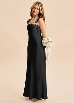 Azazie Willa Junior Black A-Line Bow Stretch Satin Dress image3