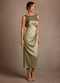 Azazie Mazhe Kleider für die Brautmutter A-Linie Plissee Stretch-Satin Kleid Moosgrün image4