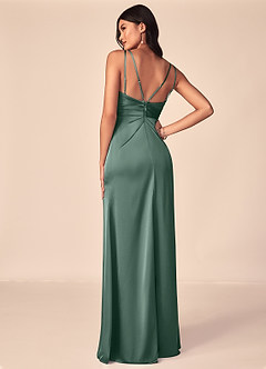Azazie Aqua Bridesmaid Dresses Eucalyptus A-Line V-Neck Pleated Stretch Satin Dress image2