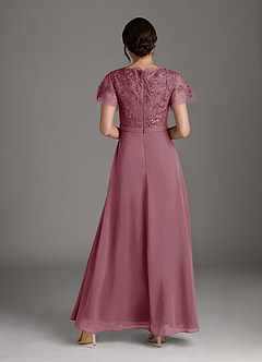 Azazie Singer Mother of the Bride Dresses Vintage Mauve A-Line V-Neck Lace Chiffon Dress image2