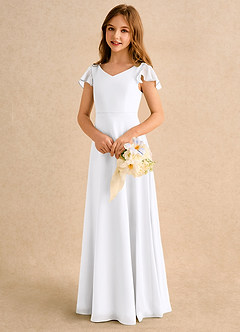 Azazie Nari Junior Formal vestidos de niña de las flores Vestido de Blanco de Gasa de Corte en A con Con mangas image3