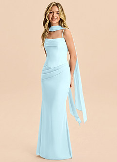 Azazie Sorrel Junior Cloud Blue Mermaid Pleated Chiffon Dress image3