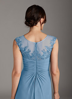 Azazie Endora Final Sale Steel Blue A-Line Scoop Lace Chiffon Dress image5