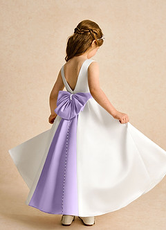 Azazie Cherry Flower Girl Dresses Ivory Lilac Ball-Gown Pleated Matte Satin Dress image4