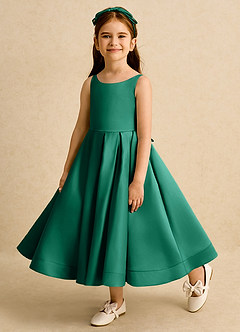 Azazie Babs Blumenmädchenkleider Ballkleid Plissee Matte Satin Kleid Smaragd image8