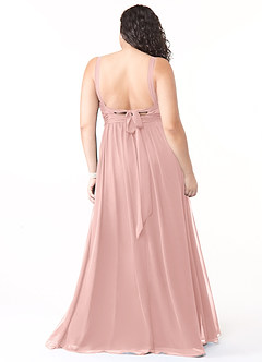 Azazie Aziza Bridesmaid Dresses Powder Pink A-Line V-Neck Pleated Chiffon Dress image8