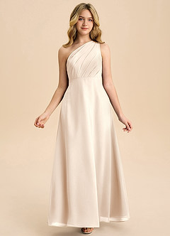 Azazie Phaedra Junior Jurk van Chiffon met A-Lijn Geplooid Wit Albast image7