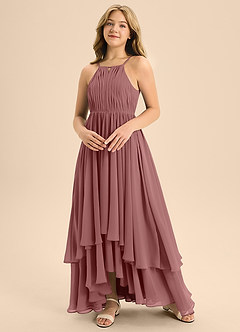 Azazie Elliora Junior Desert Rose A-Line Pleated Chiffon Dress image4