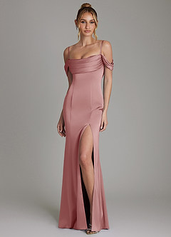 Azazie Nira Bridesmaid Dresses Dusty Rose Mermaid Corset Stretch Satin Dress image5