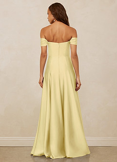 Christian Siriano Bridal for Azazie 1002 Robes de demoiselle d'honneur Robe Trapèze Convertible en Satin extensible Épaule décolletée Sorbet Citron image6