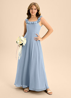 Azazie Callie Junior Dusty Blue A-Line Ruched Chiffon Dress image6