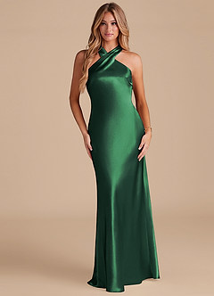 Azazie Doretta Bridesmaid Dresses Dark Green Mermaid Bow Metallic Satin Dress image1