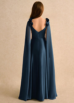 Azazie Rosita Girls Formal vestidos de niña de las flores Vestido Azul Marino Oscuro de Satén Elástico de Línea A con Plisado image2