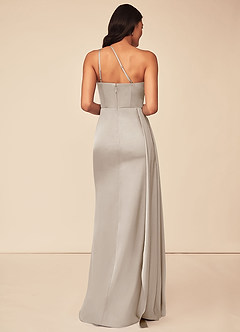 Azazie Maron Bridesmaid Dresses Frost A-Line One Shoulder Stretch Satin Dress image2