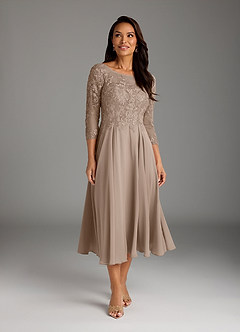 Azazie Marge Kleider für die Brautmutter A-Linie Schaufel Spitze Chiffon Kleid Taupe image2