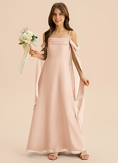 Azazie Moana Junior Linia A Pofałdowany Szyfon Długość podłogi Młodsza druhna Sukienka image4