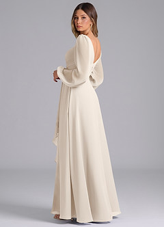Azazie Liah Bridesmaid Dresses White Alabaster A-Line Long Sleeve Chiffon Dress image2