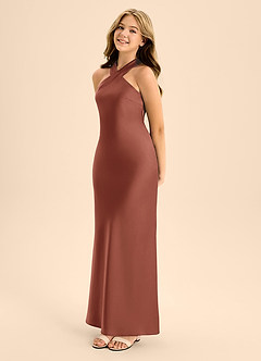 Azazie Doretta Junior Auburn A-Line Pleated Stretch Satin Dress image3
