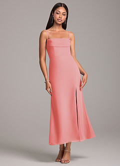 Azazie Saige Bridesmaid Dresses Coral Sheath Off the Shoulder Chiffon Convertible Dress image7
