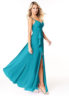 Azazie Emerald Bridesmaid Dresses Jade A-Line Ruffled Chiffon Dress image2