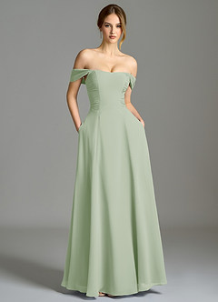 Azazie Oasis Bridesmaid Dresses Dusty Sage A-Line with Pockets Chiffon Dress image2