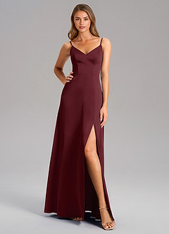 Azazie Talina Bridesmaid Dresses Cabernet A-Line Stretch Satin Dress image3