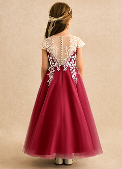 Azazie Dandelion Flower Girl Dresses Scarlet Ball-Gown Lace Dress image5