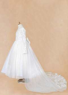 Azazie Elodie Flower Girl Dresses Ivory Lavender Ball-Gown Lace Dress image14