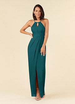 Azazie Hadid Mother of the Bride Dresses Peacock Sheath Pleated Mesh Dress image1