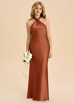 Azazie Chickie Junior Cedar Rose Sheath Pleated Stretch Satin Dress image3