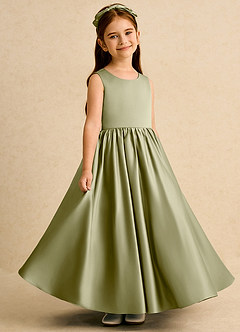 Azazie Nellia Flower Girl Dresses Moss Green A-Line Bow Matte Satin Dress image4