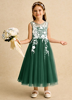 Azazie Sundae Flower Girl Dresses Dark Green Ball-Gown Lace Dress image1