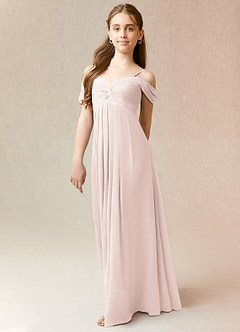 Azazie Kaitlynn Junior Vestido de Pétalo De Rosa de Gasa de Corte En A con Vestidos sin tirantes image4
